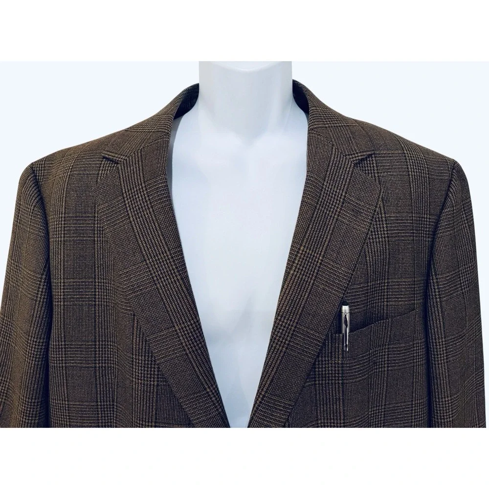 VTG Brooks Brothers Blazer 46L LONG Wool Brown Glen Plaid Sport Coat‎